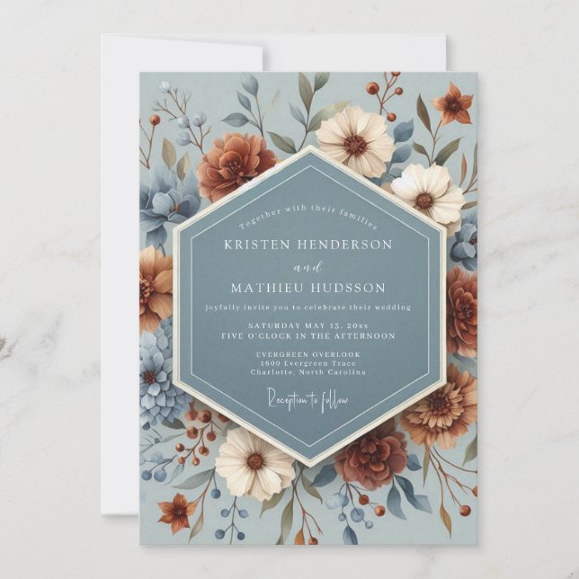 Slate Burnt Orange Autumnal Wedding Invitation (Front)