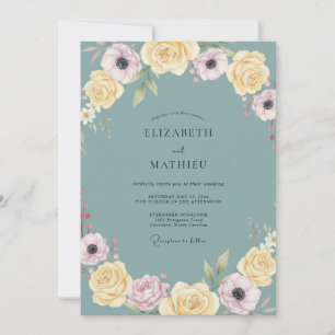 Slate Butter Peony Wedding Invitation