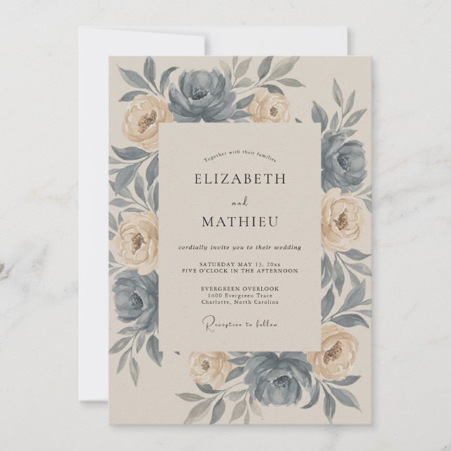 Slate Champagne Rose Wedding Invitation (Front)