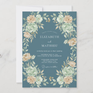 Slate Champagne Watercolor Wedding Invitation