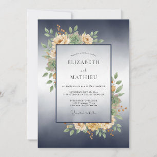 Slate Champagne Wreath Wedding Invitation
