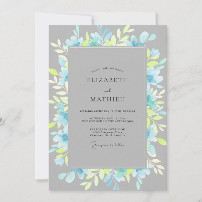 Slate Chartreuse Foliage Eucalyptus Wedding Invitation (Front)