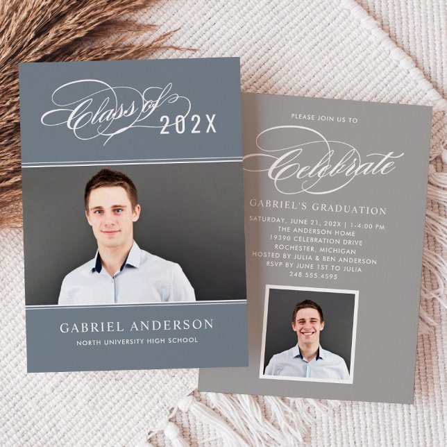 Slate Class of 2026 Script Photo Graduation Party Invitation (Creator Uploaded)