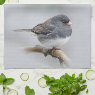 Slate-Coloured Dark-Eyed Junco on the Pear Tree Kitchen Towel