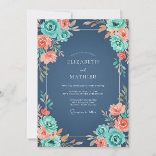 Slate Coral Petal Wedding Invitation