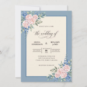 Slate Cornflower Bouquet Eucalyptus Wedding Invitation
