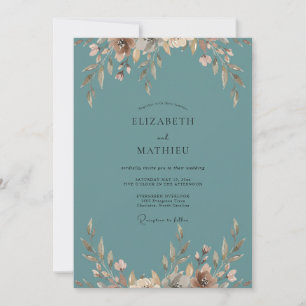 Slate Cream Blossom Wedding Invitation