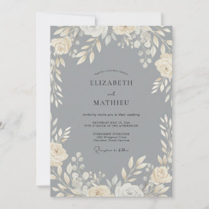 Slate Cream Foliage Eucalyptus Wedding Invitation