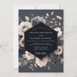 Slate Dramatic Flora Wedding Invitation