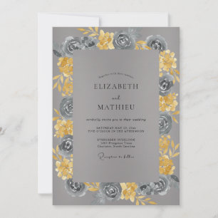 Slate Gold Petal Wedding Invitation