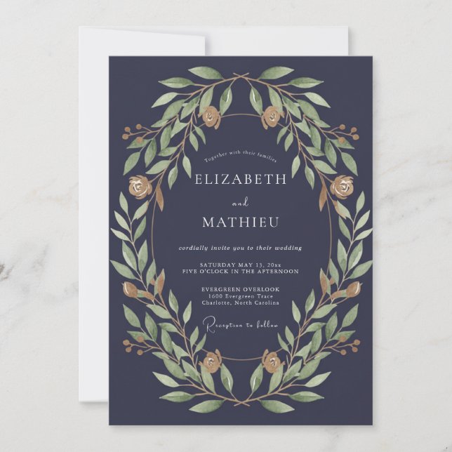 Slate Goldenen Leafy Wedding Invitation (Front)