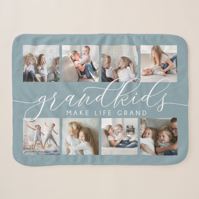 Slate | Grandkids Make Life Grand Photo Collage Sherpa Blanket (Front (Horizontal))