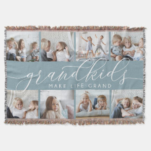 Slate Grandkids Make Life Grand Photo Collage Throw Blanket