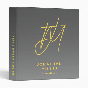 Slate Gray and Mustard Modern Monogram Binder