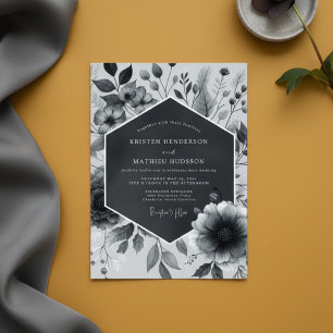 Slate Gray Botanical Bloom Wedding Invitation
