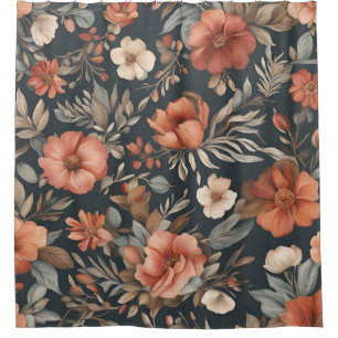 Slate Gray Burnt Orange Dark Cottagecore Floral