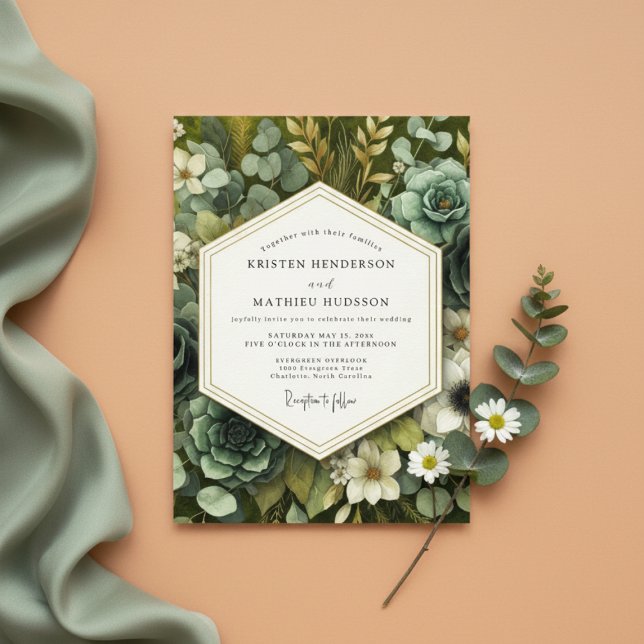 Slate Green Botanical Opulence Wedding Invitation (Creator Uploaded)
