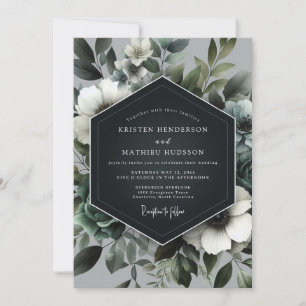 Slate Green Floral Wedding Invitation