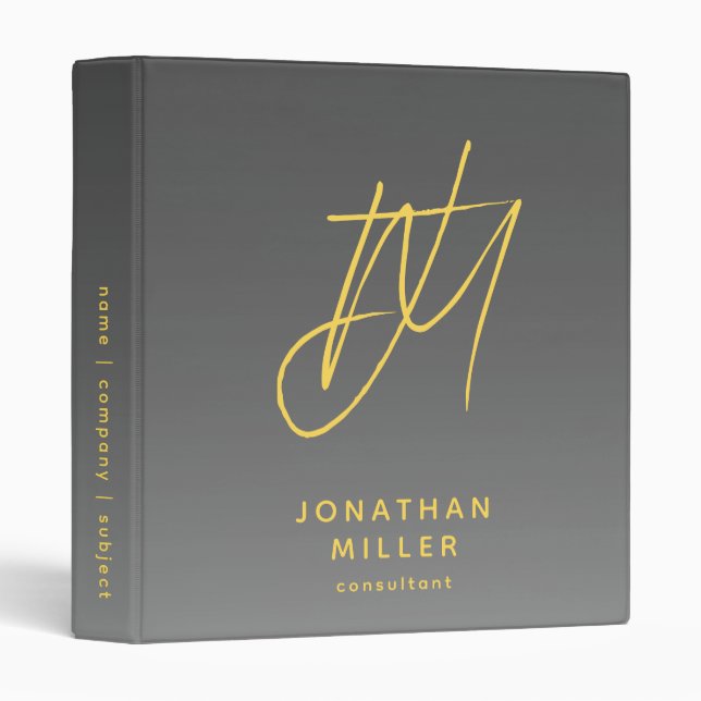 Slate Grey and Mustard Modern Monogram Binder (Front/Spine)