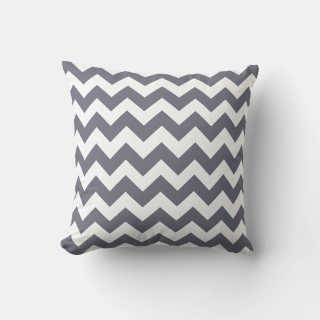 Slate Grey and White Chevron Zig Zag Pillow (Front)