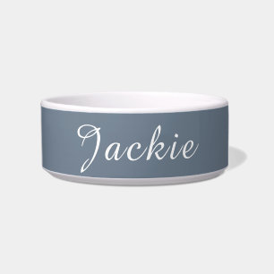 Slate Grey and White Minimal Handwritten Name Pet Bowl
