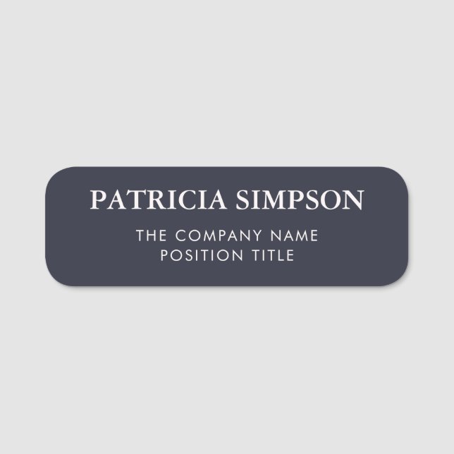 Slate Grey and White Minimal Style Name Tag (Front)