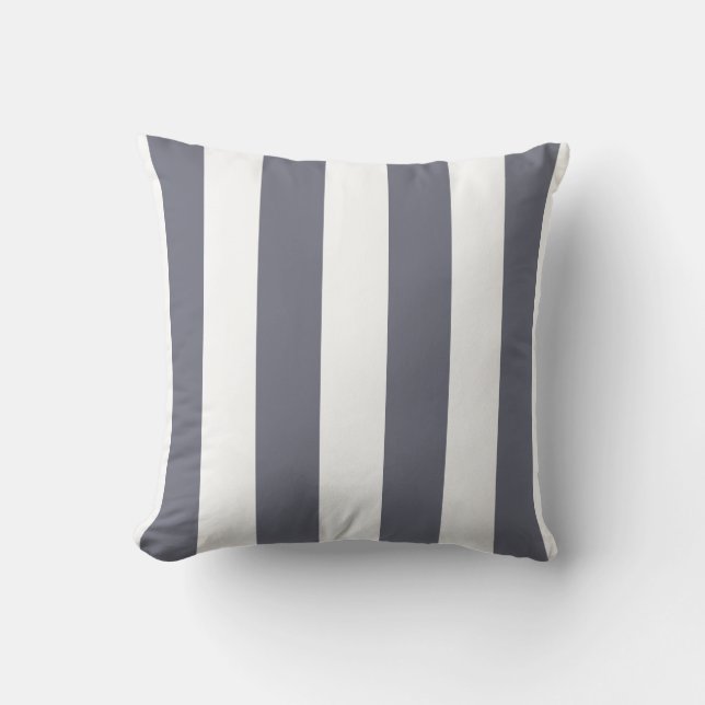Slate Grey and White Striped Throw Pillow (Front)