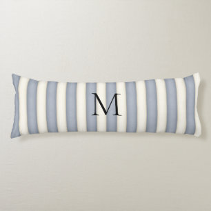 Slate Grey & Antique White Stripes Monogrammed Body Pillow