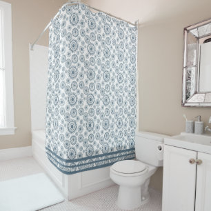 Slate Grey Blue Circle Flower Pattern 