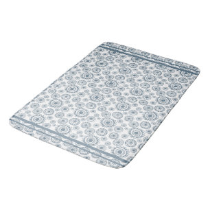 Slate Grey Blue Circle Flower Pattern  Shower Curt Bath Mat