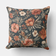 Slate Grey Burnt Orange Dark Cottagecore Floral