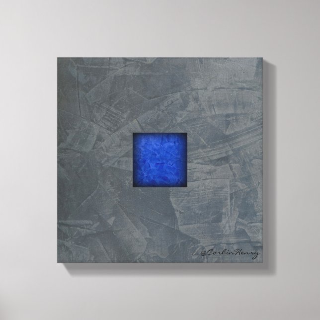Slate Grey Cobalt Blue Modern Art With Signature Canvas Print (Front)