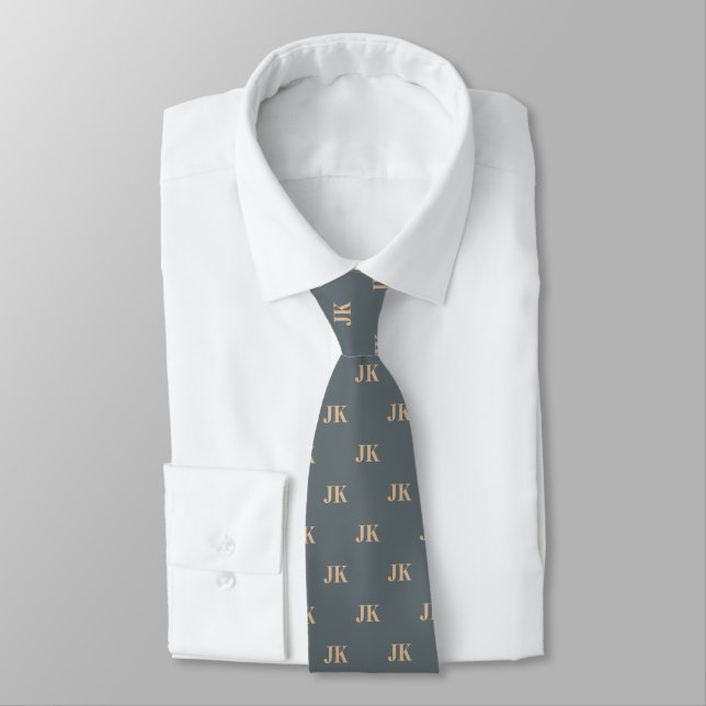 Slate Grey Coffee Latte Monogram Initials Pattern  Tie (Tied)