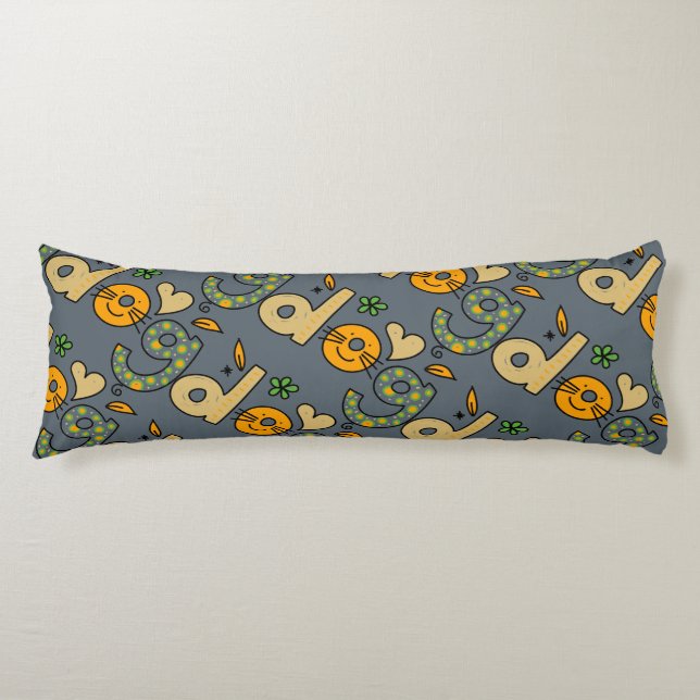 Slate Grey Dog Cartoon Pattern Body Pillow (Front)