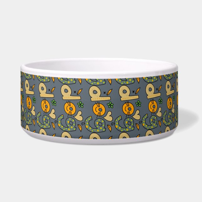 Slate Grey Dog Cartoon Pattern Pet Bowl (Front)