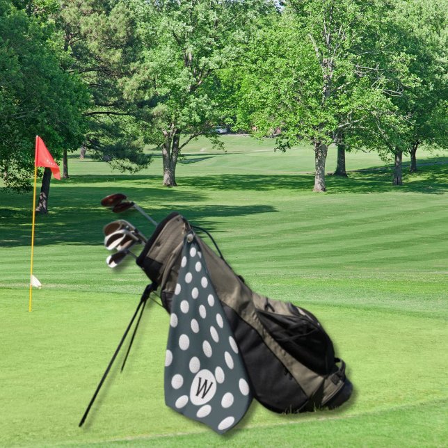 Slate Grey Golf Ball Pattern Monogram Personalized Golf Towel (Creator Uploaded)