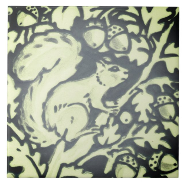 Slate Grey Green Squirrel Acorn Woodland Nature Tile (Front)