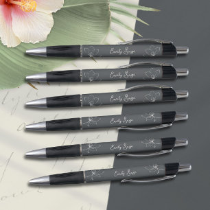 Slate Grey Ivory Floral Line Art Minimalist Zen Pen