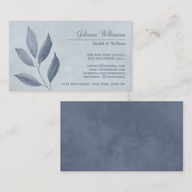 Slate Grey Leaves on Dusty Blue Elegant Feminine Business Card (Front/Back)