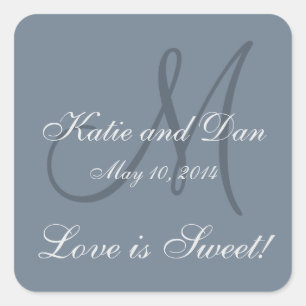 Slate Grey Life is Sweet Monogrammed Wedding Square Sticker