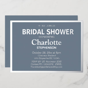 Slate Grey Modern  Classic Bridal Shower Silver 