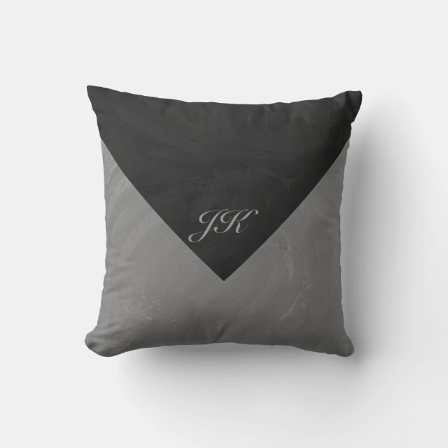 Slate Grey Monogram Throw Pillow (Front)