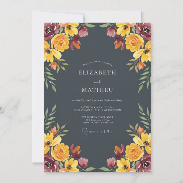 Slate Grey Moody Autumn Wedding Invitation (Front)
