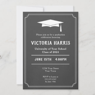 Slate Grey Notch Border Class of Graduation Party Invitation