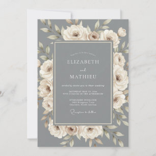 Slate Grey Ornate Formal Wedding Invitation