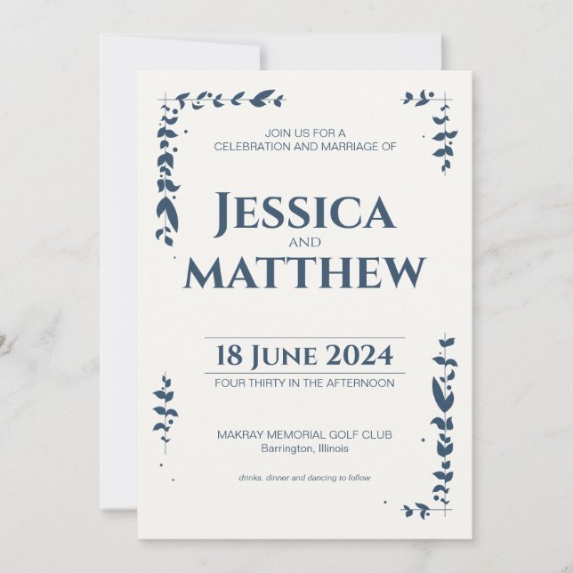 Slate Grey Rustic Botanical All-in-One Wedding Invitation (Front)