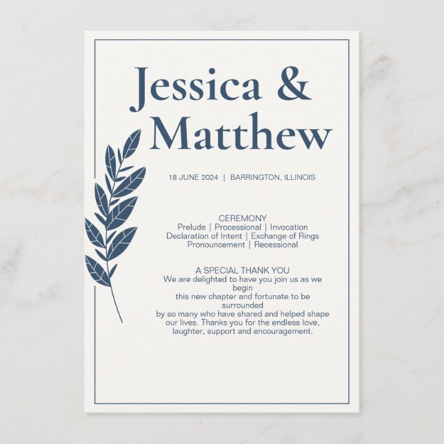 Slate Grey Rustic Chic Wedding Program (Front)