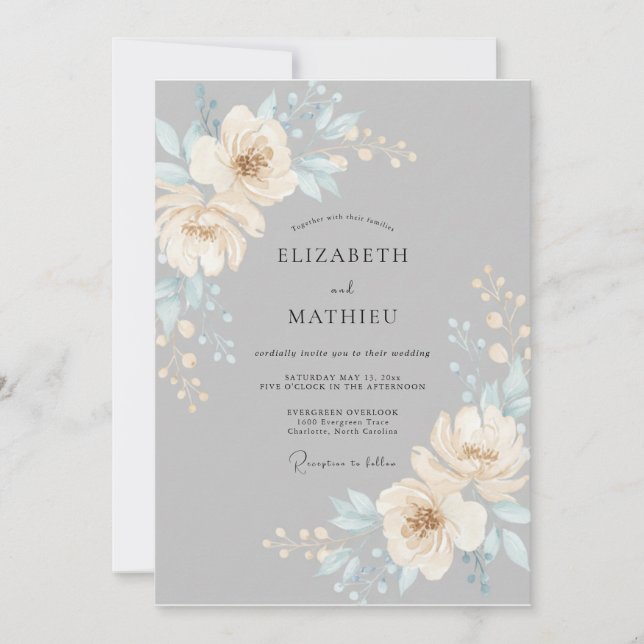 Slate Grey Serene Spring Wedding Invitation (Front)