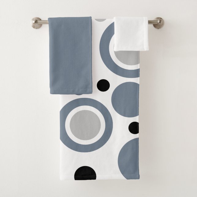 Slate Grey Silver White Geometric Solids Bath Towel Set (Insitu)