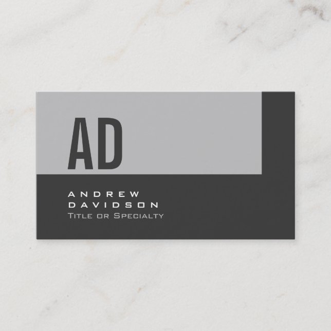 Slate Grey Stripe Monogram Stylish Business Card (Front)